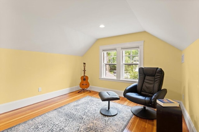 17-19 Newtonville Ave Unit 2, Newton, MA 02458 - sitting room featuring wood finished floors, lofted ceiling, and baseboards