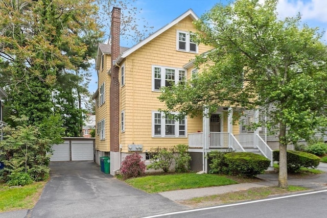 17-19 Newtonville Ave Unit 2, Newton, MA 02458 - multi unit property featuring an outdoor structure, a chimney, a garage, and a porch