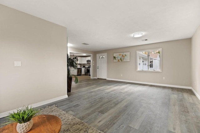 unfurnished living room featuring dark hardwood / wood-style floors