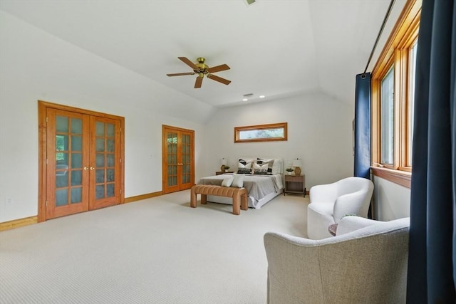 9 Buffalo Run, Southborough, MA 01772 - bedroom with french doors, vaulted ceiling, carpet, and ceiling fan
