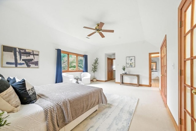 9 Buffalo Run, Southborough, MA 01772 - bedroom featuring light carpet, vaulted ceiling, and a ceiling fan