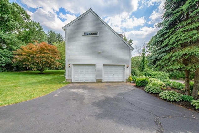 9 Buffalo Run, Southborough, MA 01772 - view of side of property with a garage, asphalt driveway, a lawn, and a chimney