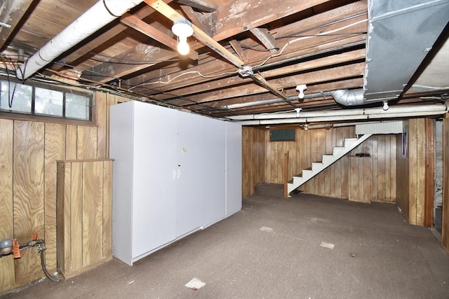81 Osborne Ter, Springfield, MA 01104 - basement featuring stairway and wood walls