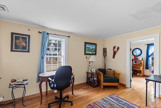 64 Bayside Dr, Falmouth, MA 02540 - office featuring light wood-type flooring, ornamental molding, and baseboards