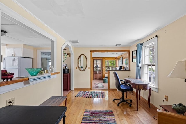 64 Bayside Dr, Falmouth, MA 02540 - office space featuring light wood finished floors, baseboards, and ornamental molding