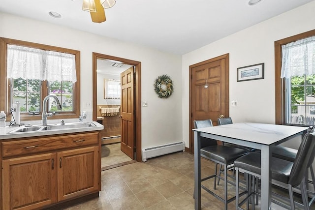 9 Aspinwall Ave, Weymouth, MA 02191 - dining space featuring a baseboard radiator and ceiling fan