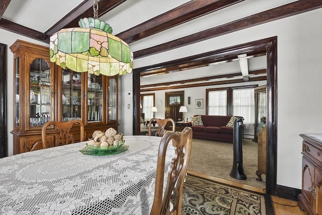 9 Aspinwall Ave, Weymouth, MA 02191 - dining area with beamed ceiling and carpet