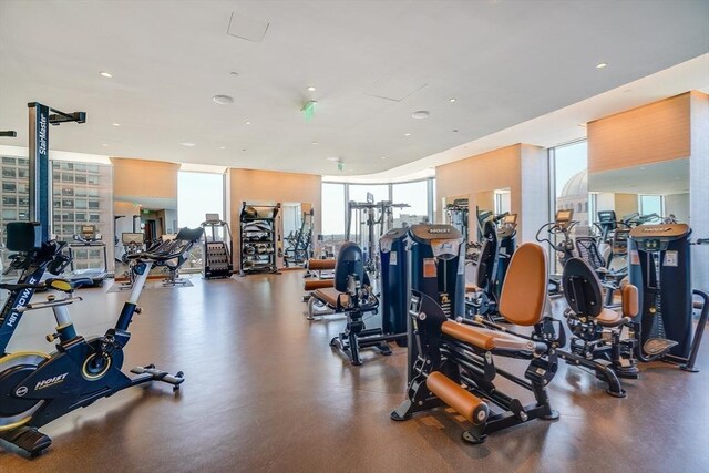 1 Dalton St Unit 4504, Boston, MA 02115 - workout area featuring healthy amount of natural light, expansive windows, and recessed lighting