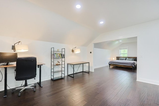 39 Chestnut St, Hopkinton, MA 01748 - office area featuring vaulted ceiling, wood finished floors, baseboards, and recessed lighting