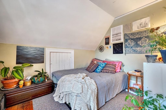 bedroom with lofted ceiling