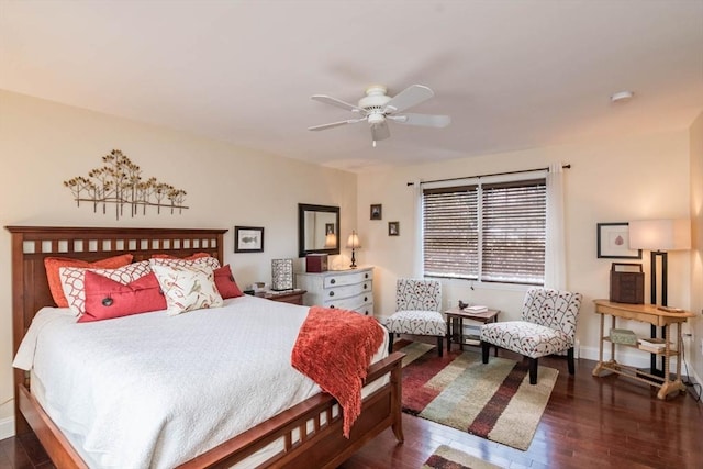 bedroom featuring dark hardwood / wood-style floors and ceiling fan