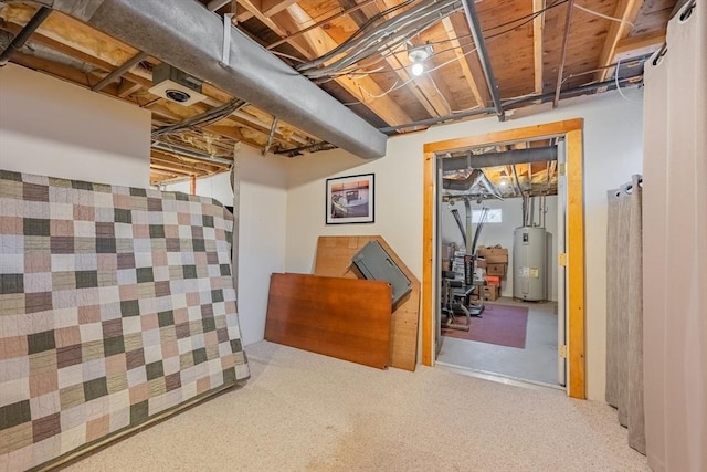 unfinished basement with water heater