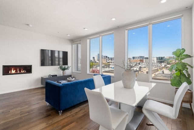 525 E 1st St Unit 5, Boston, MA 02127 - dining space featuring hardwood / wood-style floors, recessed lighting, baseboards, and a glass covered fireplace