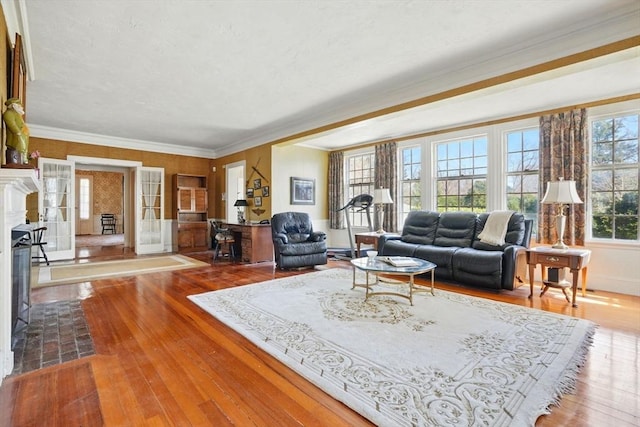 157 Washington St, Duxbury, MA 02332 - living area featuring hardwood / wood-style flooring and ornamental molding