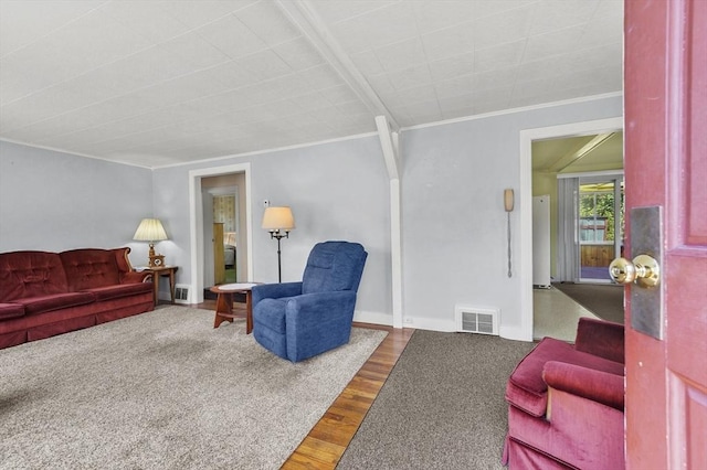 18 Stover Ct, Amesbury, MA 01913 - living area featuring wood finished floors and ornamental molding
