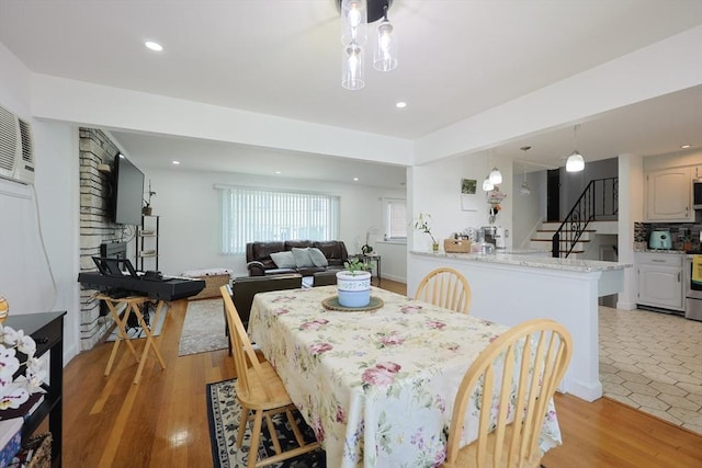 40 Atwood St, Revere, MA 02151 - dining room with stairs, light wood-style floors, and recessed lighting