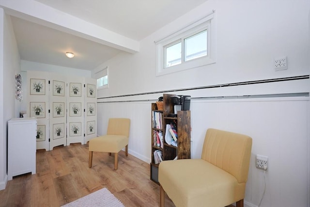 40 Atwood St, Revere, MA 02151 - sitting room featuring wood finished floors, a wainscoted wall, and beam ceiling
