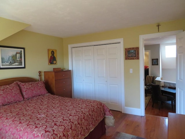 bedroom with a closet and wood-type flooring