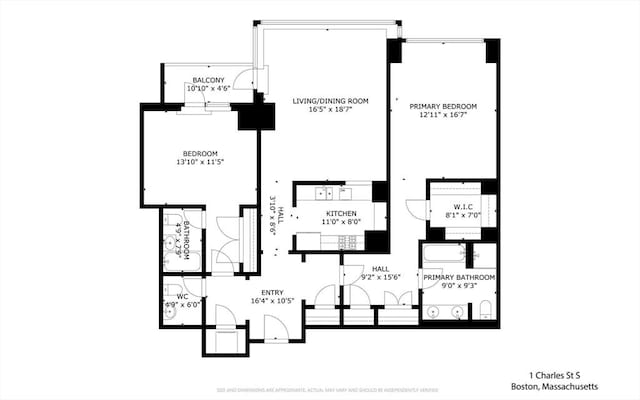 1 Charles St S Unit 604, Boston, MA 02116 - floor plan / room layout