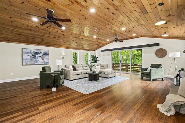 616 Grove St, Framingham, MA 01701 - living area featuring a ceiling fan, vaulted ceiling, wooden ceiling, and wood finished floors