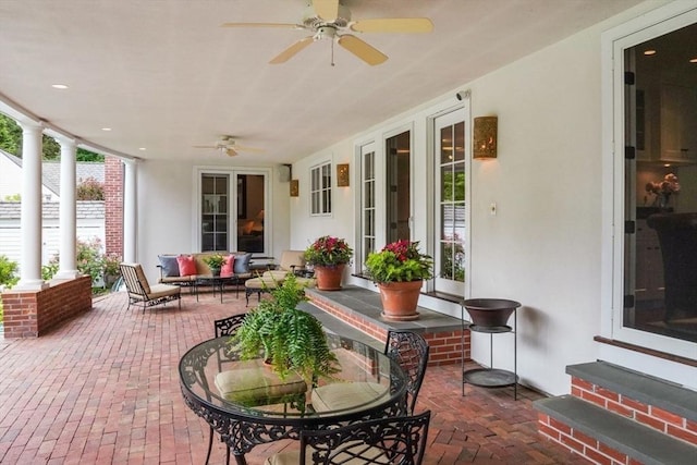 10 Queen Anne Rd, Hopkinton, MA 01748 - view of patio with a ceiling fan and an outdoor hangout area