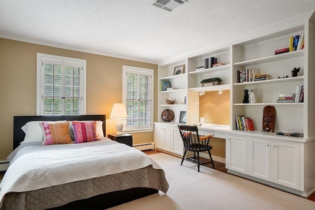 10 Queen Anne Rd, Hopkinton, MA 01748 - bedroom with a baseboard radiator, built in study area, visible vents, and multiple windows