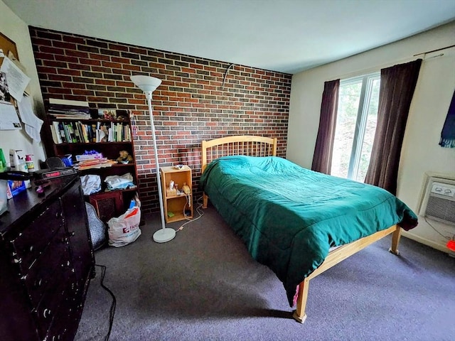 12 Chadwick Ct Unit 12, Amherst, MA 01002 - bedroom with brick wall, carpet flooring, and a wall mounted air conditioner