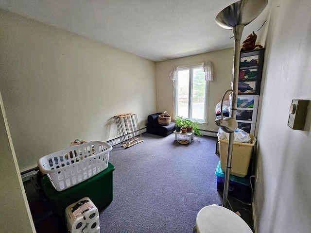 12 Chadwick Ct Unit 12, Amherst, MA 01002 - playroom featuring carpet floors, a baseboard heating unit, and a baseboard radiator