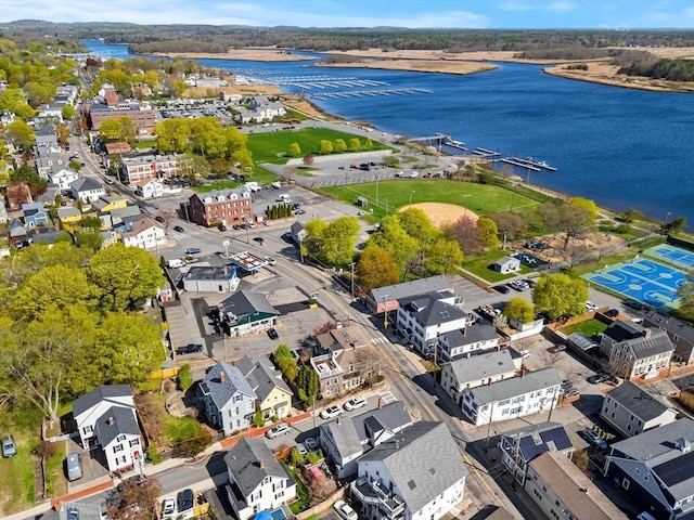 aerial view featuring a water view