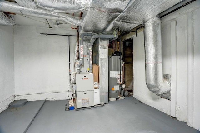 utility room with water heater and heating unit