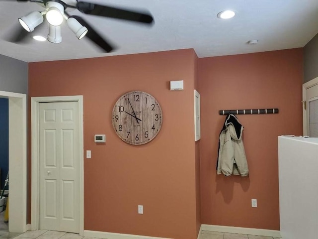 346 Lovell St, Worcester, MA 01602 - tiled foyer entrance with a ceiling fan and recessed lighting