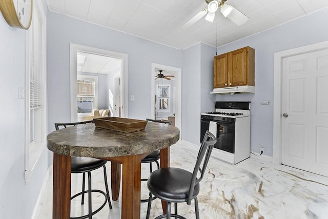 kitchen with ceiling fan and gas range gas stove