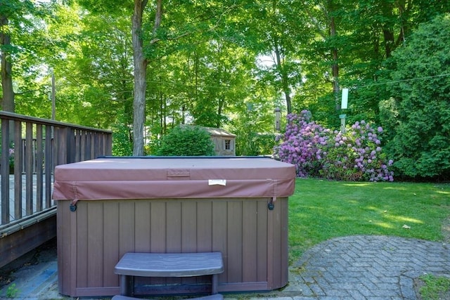 21 Mechanic St, Holliston, MA 01746 - view of grassy yard featuring a hot tub