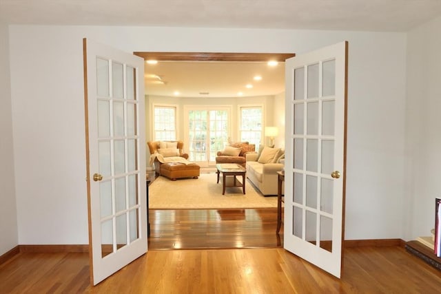 12 Hampton Ct, Walpole, MA 02032 - living area featuring wood finished floors, baseboards, recessed lighting, and french doors