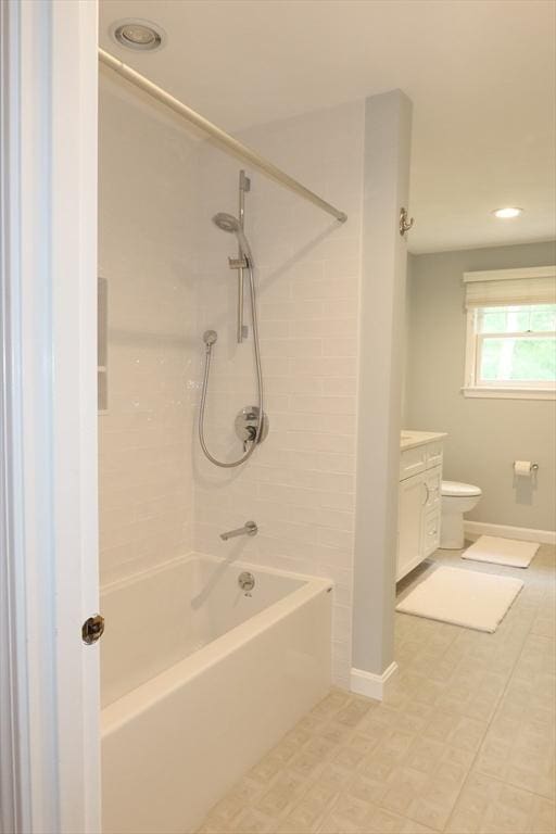 12 Hampton Ct, Walpole, MA 02032 - bathroom with vanity, shower / bathtub combination, toilet, tile patterned floors, and recessed lighting