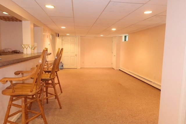 12 Hampton Ct, Walpole, MA 02032 - dining room featuring a baseboard radiator, a bar, recessed lighting, and light carpet