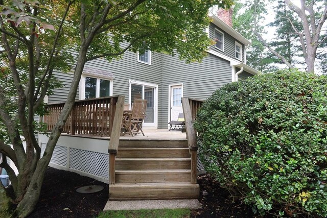 12 Hampton Ct, Walpole, MA 02032 - back of house with a deck, a chimney, and stairs