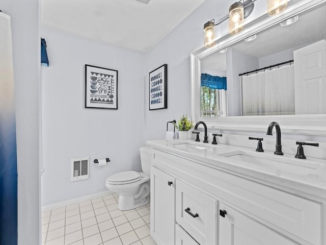 full bathroom with tile patterned flooring, visible vents, toilet, and a sink