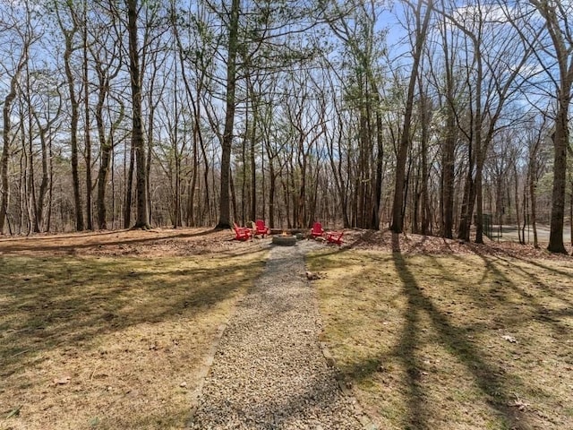 view of yard featuring an outdoor fire pit