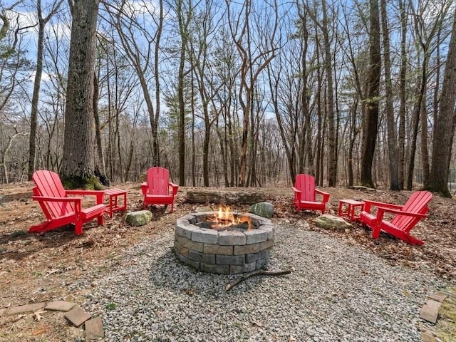 view of yard with an outdoor fire pit