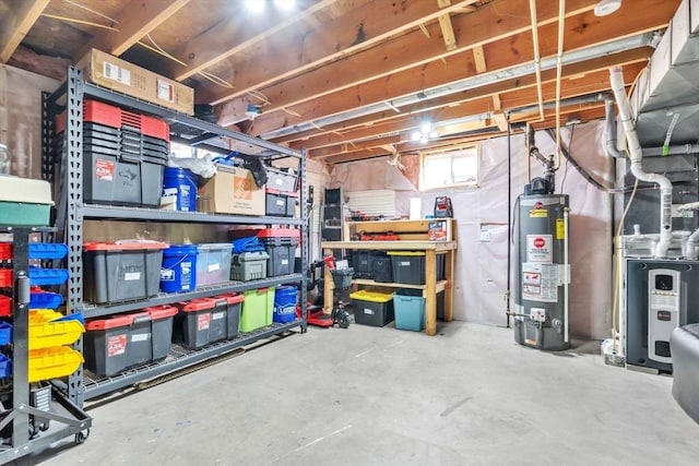 storage room featuring gas water heater