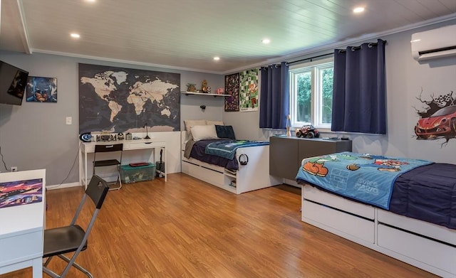 168 Varao Ave, Somerset, MA 02726 - bedroom featuring ornamental molding, an AC wall unit, wood finished floors, and recessed lighting