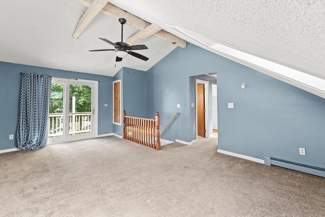 3 Meadow Way, Norton, MA 02766 - unfurnished living room with carpet, ceiling fan, baseboards, a baseboard heating unit, and a textured ceiling