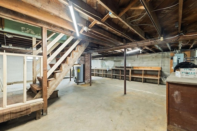 3 Meadow Way, Norton, MA 02766 - unfinished basement with gas water heater, stairs, and electric panel