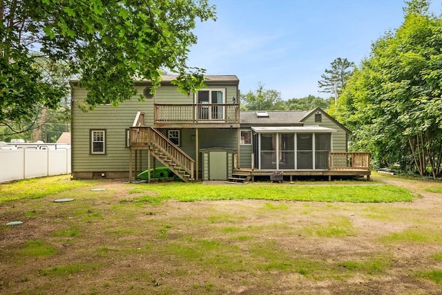 3 Meadow Way, Norton, MA 02766 - rear view of house with a sunroom, stairway, and a wooden deck