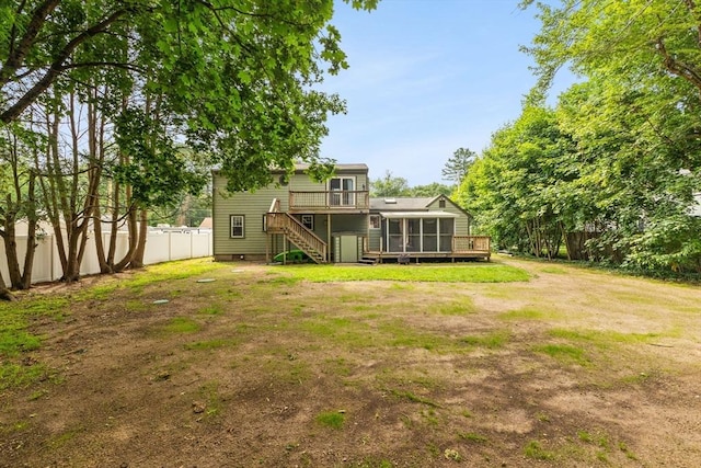 3 Meadow Way, Norton, MA 02766 - back of house with stairs, a sunroom, and a wooden deck
