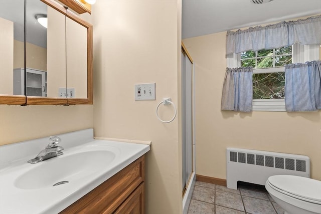 3 Meadow Way, Norton, MA 02766 - full bath with radiator, vanity, a shower stall, toilet, and baseboards