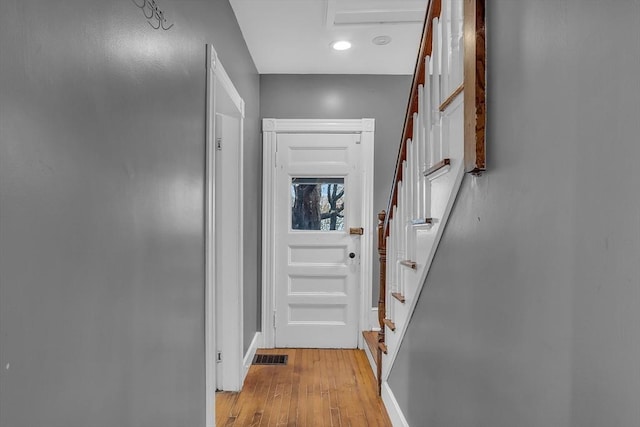 doorway featuring light wood-type flooring