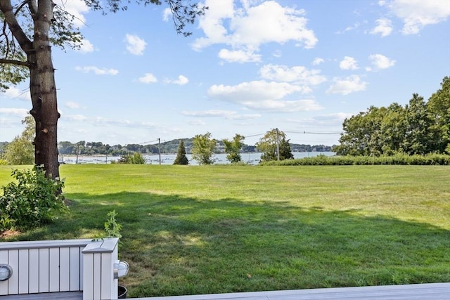 view of yard with a water view