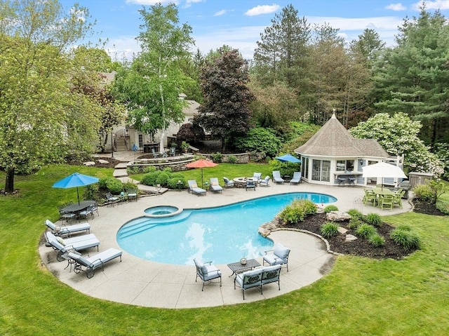 18 Connors Way, Leominster, MA 01453 - view of swimming pool featuring an exterior structure, a lawn, an outbuilding, a patio area, and outdoor dining area